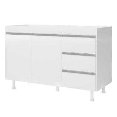 Imagem de Balcão Gabinete Lux Para Pia de 120cm 100% MDF Sem Tampo 02 Portas e 03 Gavetas Branco - Desk Design