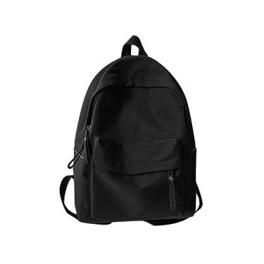 Imagem de Mochila de Nylon Cor Sólida Grande Capacidade Bonita Tablets Laptop Bolsa de Ombro Adolescentes Mochila Escola Acampamento Presentes Femininos (Preto)