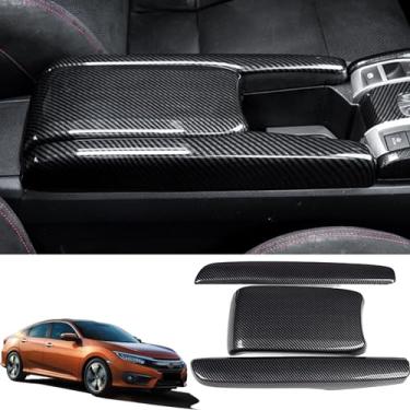Imagem de YJMOTOR Fit Civic 10ª geração capa de caixa de apoio de braço ABS capa de console central decoração protetora compatível com Honda Civic 2018-2021 Lnsight EX 2019-2022 3 peças (padrão de fibra de