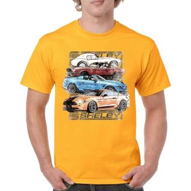 Imagem de Camiseta masculina Shelby Cars Sketch Mustang Racing American Muscle Car GT500 Cobra Performance Powered by Ford, Amarelo, XXG