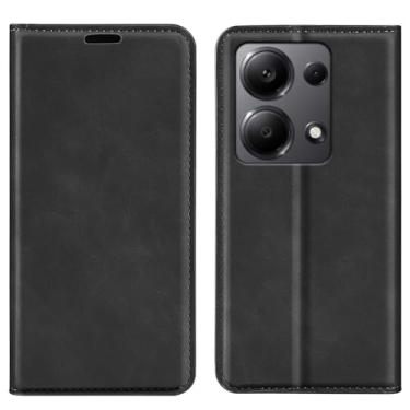Imagem de Capa para Xiaomi Redmi Note 13 Pro 4G, capa carteira de couro design clássico com slot para cartão e fecho magnético, capa dobrável para celular Xiaomi Poco M6 Pro 4G (preto)