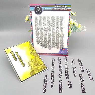 Imagem de Alinacutle Conjunto de arte feito à mão com 16 peças de matrizes verticais para corte de metal, sentimentos recortados, saudações, bons desejos para artesanato em papel, álbum de recortes, feito à mão