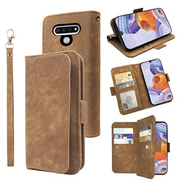 Imagem de Furiet Compatível com LG Stylo 6/Stylo6 Plus/K71 Stylus Capa carteira alça de pulso couro flip suporte suporte acessórios celular capa para celular LGStylo6 6+ 6plus Six 2020 mulheres homens marrom