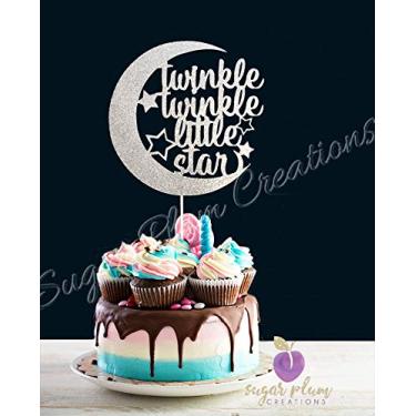 Imagem de Twinkle Twinkle Little Star Cake Topper Half Moon PRATA