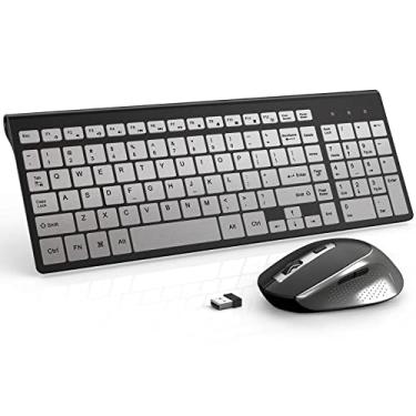 Imagem de Mouse com teclado sem fio, J JOYACCESS elegante e ergonômico, conjunto de teclado e mouse sem fio de 2,4 G, portátil e confortável para viagens, compatível com