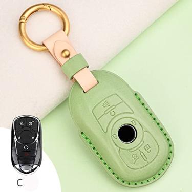 Imagem de CSHU Capa de couro para chave de carro Capa de chaveiro com anel de bolsa, adequado para Opel Astra Buick Encore Envision, C GREEN