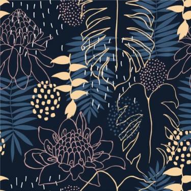 Imagem de 45 cm x 299 cm Papel de parede de folha de linha colorida preta palmeira tropical flores rosa papel de parede autoadesivo à prova d'água folhas da floresta papel de parede papel de parede para quarto