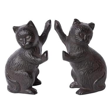 Imagem de GDYOOSHOW Batente de porta de ferro fundido para gatos batente de porta resistente 2 peças estátua decorativa de chão preto rolha de livro rústica suporte de livros pesado (ferrugem marrom)