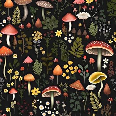 Imagem de Papel de parede de cogumelo descascar e colar, papel de contato floral escuro 44,5 cm x 1,000 cm, mural de parede boho vintage autoadesivo removível à prova d'água para quarto, prateleiras, gavetas,