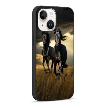 Imagem de ZHEPAITAO Capa compatível com iPhone 14, capa de iPhone de cavalo animal legal de cavalo preto para meninas e mulheres, capa de TPU macia à prova de choque