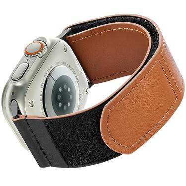 Imagem de Ritche Pulseira tática de couro com velcro para Apple Watch 42 mm, 44 mm, 45 mm, ajustável, com gancho e laço, para iPhone 6, 7, 8, 5, 4, 3, 2, 1 SE, marrom