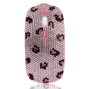 Imagem de BlingByBri Mouse sem fio brilhante, mouse de computador de strass de cristal luxuoso com receptor USB para meninas, mouse leopardo deslumbrantes para notebook, PC, laptop, MacBook - rosa