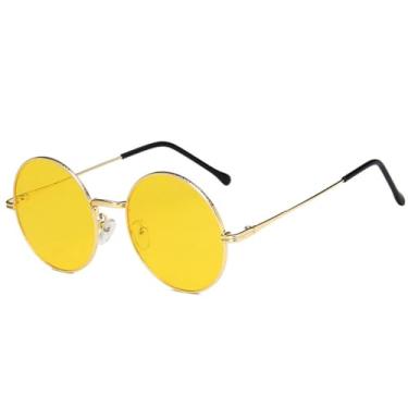 Imagem de Moda redonda feminina óculos de sol retro metal quadro claro oceano lente óculos masculino gradiente punk óculos de sol tons uv400, amarelo dourado, um tamanho