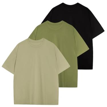 Imagem de Camiseta masculina ultra macia de viscose de bambu, gola redonda, leve, manga curta, elástica, refrescante, casual, básica, Preto + verde + verde claro, P