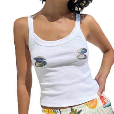 Imagem de ZZEVOLSS Camiseta regata feminina Y2K com estampa de fruta, sem mangas, caimento justo, caimento justo, moderno, bonito, casual, verão, básico, Azul celeste frutado, G