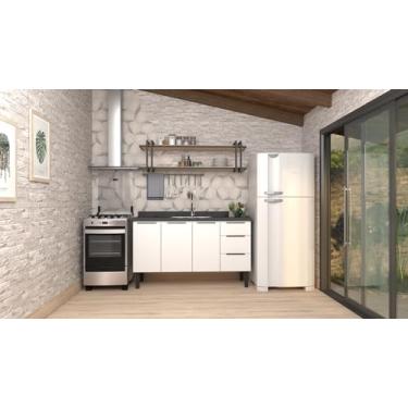 Imagem de Gabinete Armário Cozinha Jupter 1.50 Mt 100% Aço Galvanizado P/Pia -Balção 150 cm-3 Portas-3 Gavetas -Branco