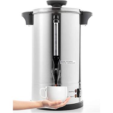 Imagem de SYBO SR-CP-100B Máquina de café percolada de aço inoxidável de grau comercial urna de água quente para catering, 100 xícaras 16 L, metálica