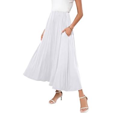 Imagem de Iandroiy Saia maxi feminina rodada verão plissado cintura alta casual saia longa com bolsos, A 02 Branco, P