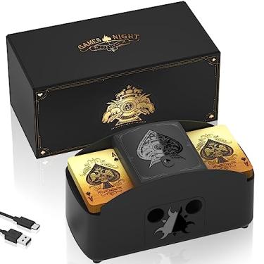 Imagem de Ni-SHEN Baralhador de cartas totalmente automático 1-2 decks, embaralhador elétrico operado por USB/bateria, baralhador de cartas de baixo ruído para UNO, pôquer, fase 10, skip-bo, blackjack (preto)
