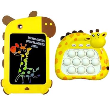 Imagem de Kit 2 em 1 Girafa Jogo Pop it Eletrônico + Lousa 3D Colorida Brinquedo Educativo Infantil