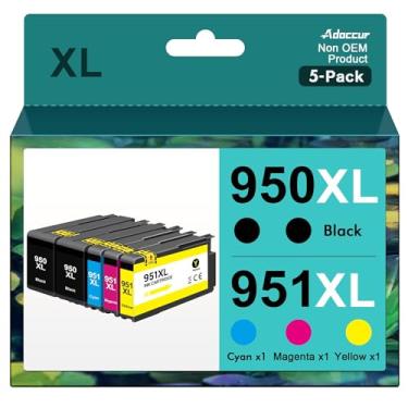 Imagem de Pacote combo de substituição 950XL 951XL compatível com HP OfficeJet Pro 8600 8610 8620 8100 8630 8660 8640 8615 76DW 251DW (2 pretos, 1 ciano, 1 magenta, 1 amarelo, 5 unidades)