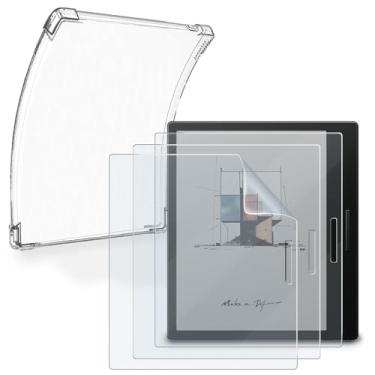 Imagem de HUADU Protetor de tela eBook-Reader (3 + 1 pacote) compatível com Onyx Boox Go Color 7 polegadas/Boox Leaf2/Leaf3, película protetora de tela PET de alta definição e capa protetora de TPU transparente