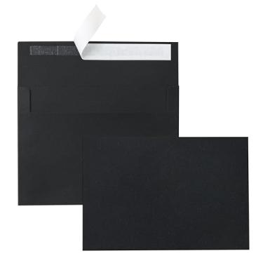 Imagem de Silunkia 100 pacotes de cartões e envelopes pretos em branco 10 x 13 cm cartolina plana pesada e envelopes A2 autoseláveis para impressão para convites de casamento faça você mesmo, cartão de ação de