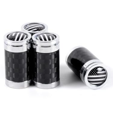 Imagem de KARTONMOTOR 4 peças de tampas de haste de válvula de pneu de fibra de carbono, acessórios de carro de tampa de válvula de pneu, capas de haste à prova de poeira com vedação de borracha O para carros,