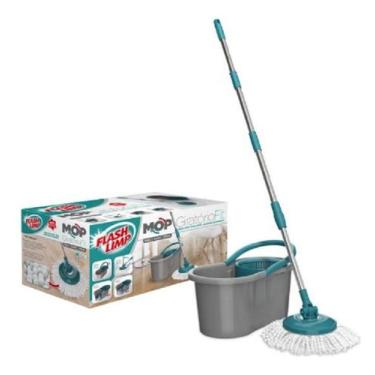 Imagem de Mop Giratório Fit com Balde Flashlimp - Flash Limp, Cinza e Verde