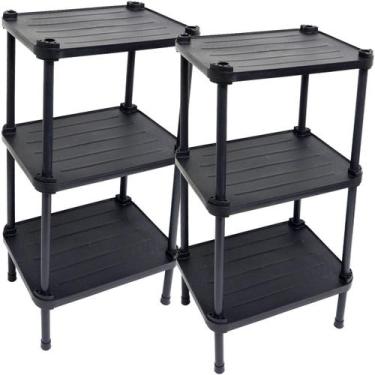 Imagem de 2 Estantes de Plástico Modular Multiuso 3 Prateleiras 1 Torre Preta Mo
