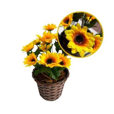 Imagem de Arranjo De Girassol Flor Artificial + Vaso Fibra Sintética - Melhores 