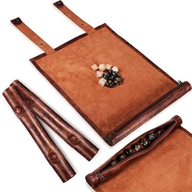 Imagem de Bandeja de dados com suporte de dados dobrável para dados DND com rodinhas e suporte de dados de couro, caixa de armazenamento compatível com dados de jogo de mesa DND RPG (marrom, 2 peças)