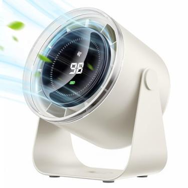 Imagem de WSKEN Ventilador de mesa com bateria, visor digital silencioso, ventilador portátil para escritório, quarto, cozinha, casa, ao ar livre, 100 velocidades, inclinação de 115°, ventilador de mesa de