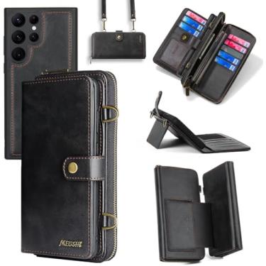 Imagem de Capa carteira compatível com Samsung Galaxy S24 Ultra 5G, alça de ombro transversal, suporte de couro, multifuncional, 2 em 1, capa magnética destacável para celular para S24Ultra 24S S 24 24Ultra