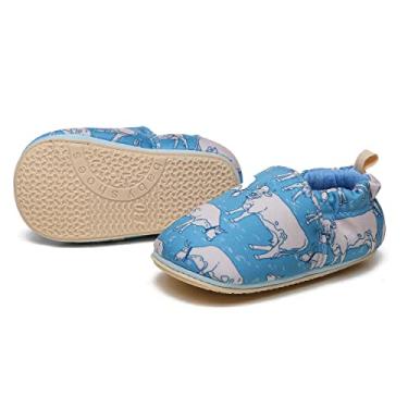 Imagem de COSANKIM Pantufa para bebês, meninos, meninas, sola macia, antiderrapante, mocassim infantil, primeiro andador, 01 vaca azul, 18-24 Months Toddler