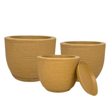 Imagem de Kit 3 Vasos Cone de Polietileno Jateado com Textura Grafiato  Elegânci