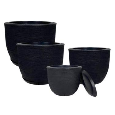 Imagem de Kit 4 Vasos Cone de Polietileno Jateado com Textura Grafiato  PP, P, M