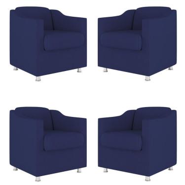 Imagem de Kit 04 Poltronas Decorativas Sala De Espera Clinica Suede Cor:Azul Marinho