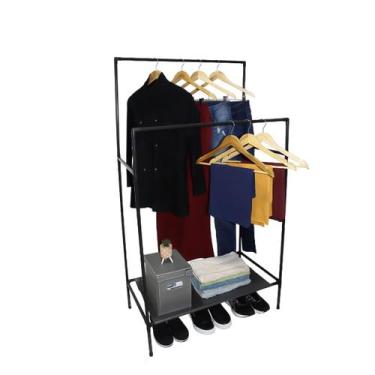 Imagem de Arara Dupla Preto Multiuso  Para Organizar Roupas/Sapatos 80x43x146 - 