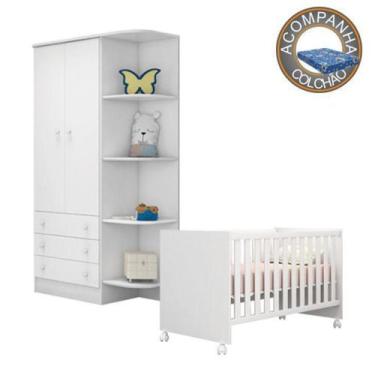 Imagem de Quarto de Bebê Berço c/Rod Colchão Physical e Guarda Roupa Doce Sonho 