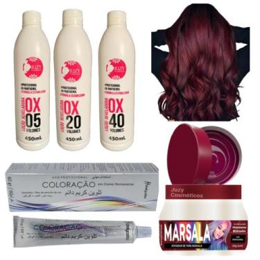 Imagem de Kit Cabelos Marsala Matiz 250g + Tinta C/ Ox 450ml - Juzy Cosméticos, 