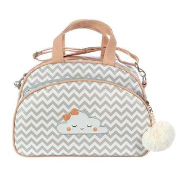 Imagem de Bolsa Maternidade Nuvezinha Chevron Cinza e Rosê M - Talismã