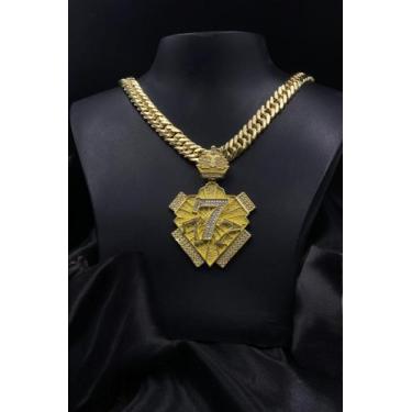 Imagem de Corrente Gourmet 13mm Moeda antiga + Pingente Número 7 - Lobin jóias