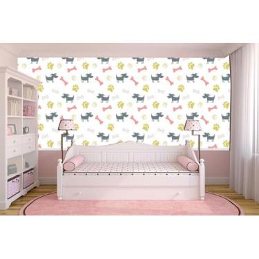 Imagem de Papel de parede adesivo infantil cachorrinho e patinhas ( med. 90x300 