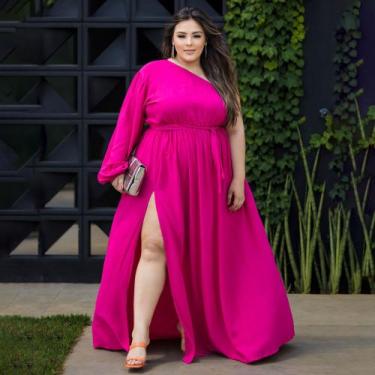 Imagem de Vestido Feminino Plus Size Longo Manga longa Única Ajustável Ao Corpo 