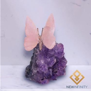 Imagem de Borboleta Quartzo Rosa Ametista Decoração Pedra Natural - New Infinity