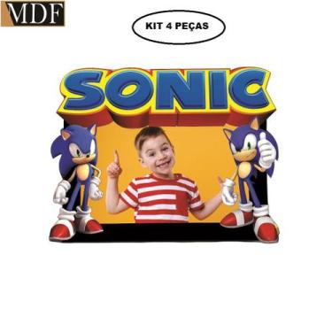 Imagem de Porta Retrato Infantil 3d Sonic Fotos 10x15 Kit 4 Un. Aniversário Mdf 