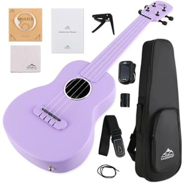 Imagem de Ukulele elétrico de concerto, kit de ukelele de fibra de carbono EASTROCK de 58 cm para crianças estudante adulto profissional, iniciante Uke com capa, alça, capo, cordas, roxo