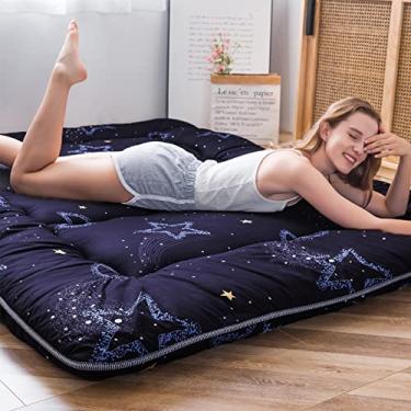 Imagem de MAXYOYO Colchão futon japonês colchão de chão almofada de dormir dobrável cama dobrável almofada de acampamento espreguiçadeira de chão sofás e sofá Topper de sofá, lua e estrela, tamanho casal