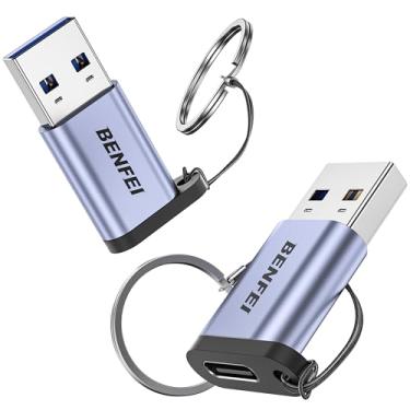 Imagem de BENFEI Adaptador USB Tipo-A para USB-C de 10 Gbps (pacote com 2, macho para fêmea) compatível com carregamento de 5V 3A e transmissão de dados de 10 Gbps